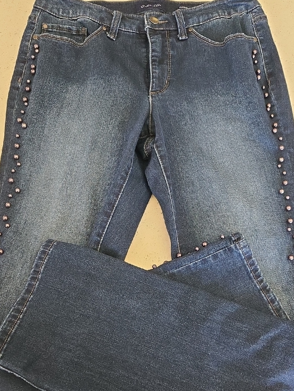 Charter Club Dark Blue Boot-Cut Jeans with Side Stud Trim
